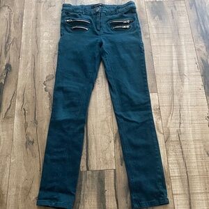 FOREVER21 Teal Blue & Black Chunky Zipper Moto Jeggings Size Large